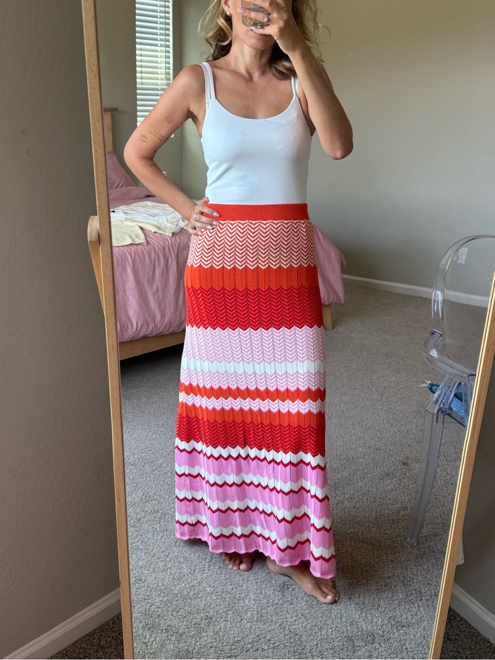 Reserved Chevron Maxi Skirt in Red, Orange & Pink